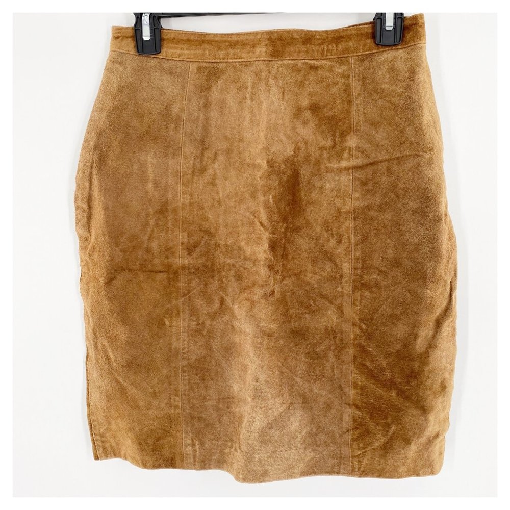 GITANO Vintage 90s NWT Deadstock Suede Leather Pencil Skirt Back Split Lined Siz - Picture 2 of 9